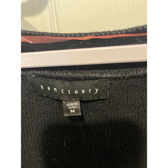 Sanctuary Women’s Sz M Rosetta Black Oversized Long Cotton Cardigan Red Roses - Picture 3 of 5